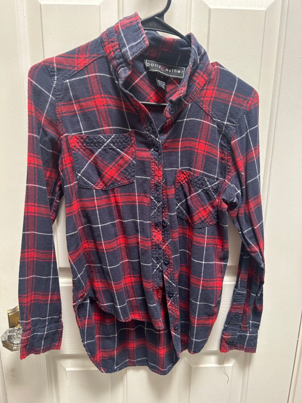 Polly & Esther Red and Navy Plaid Flannel Shirt